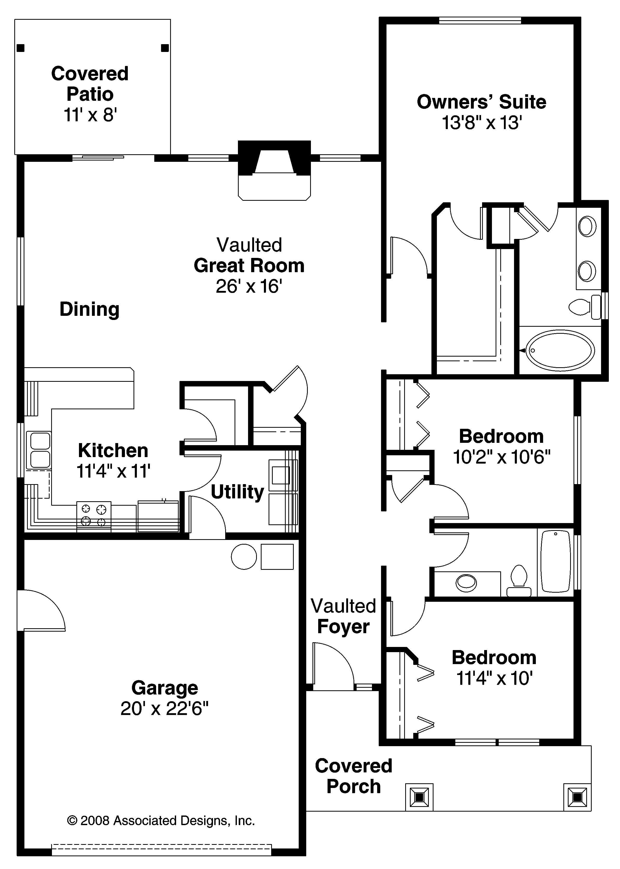 Floor Plan First Story of Bungalow Plan #108-1061