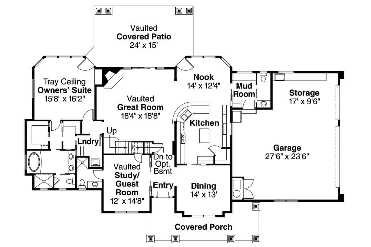 Main Level of Craftsman Plan #108-1062