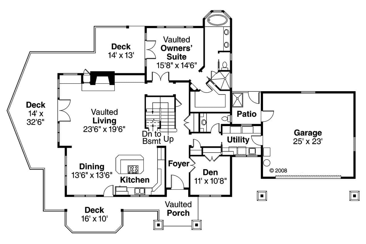 Floor Plan First Story of Craftsman Plan #108-1065