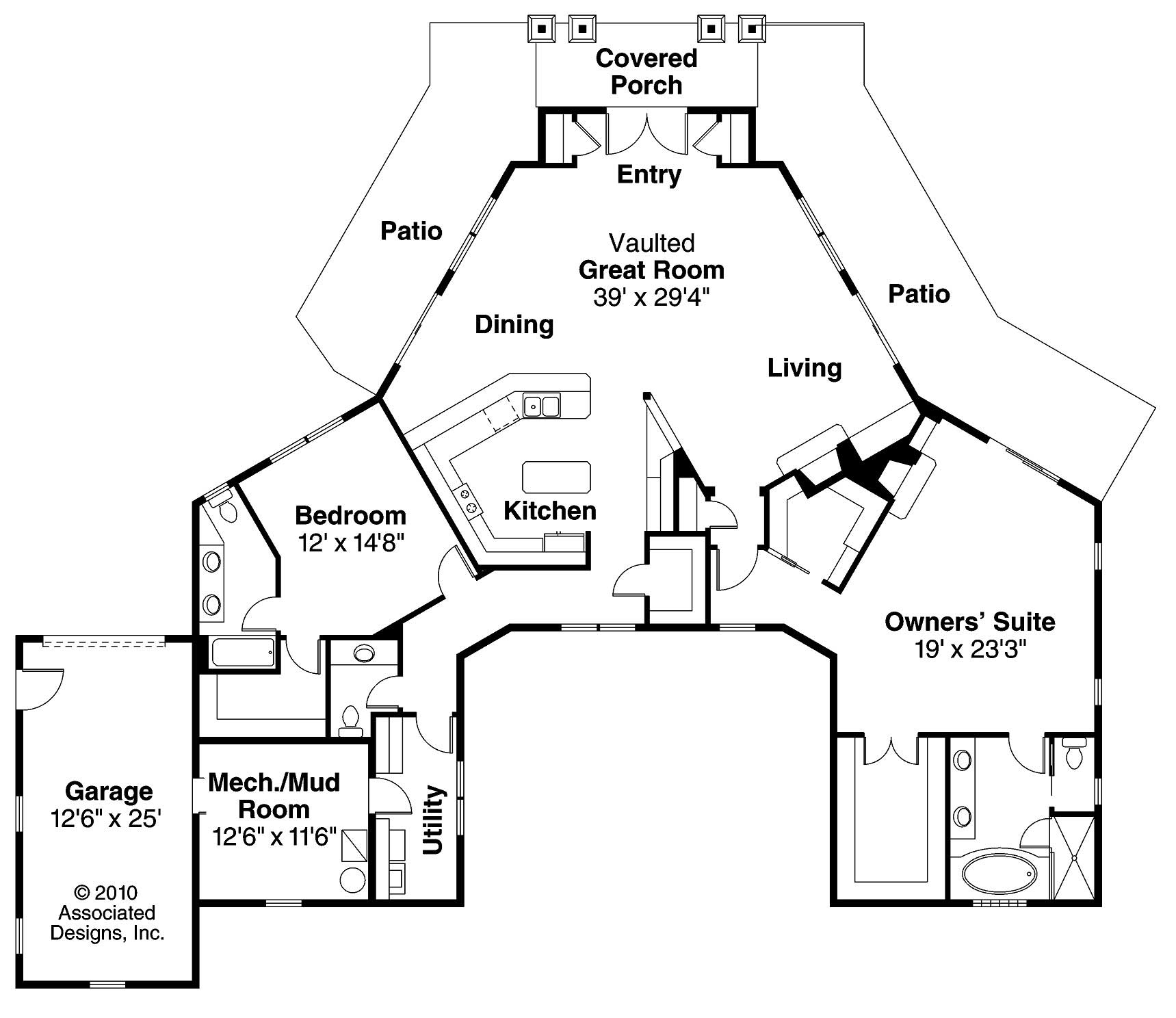 Floor Plan First Story of Craftsman Plan #108-1080