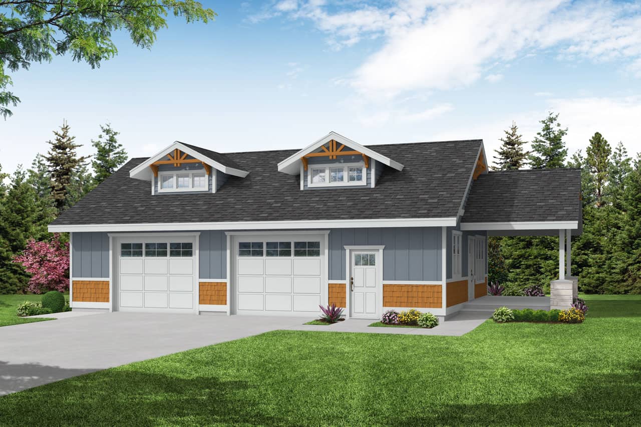 This is the front rendering of these garage plans.