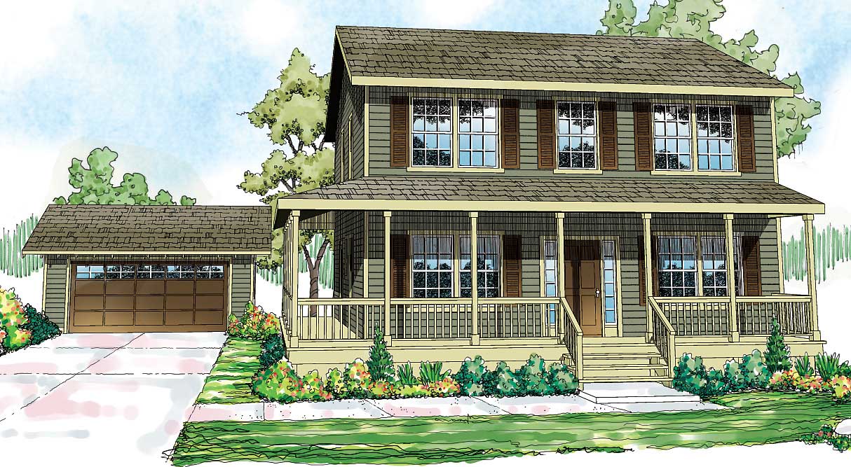 This is the front elevation of these Country House Plans.