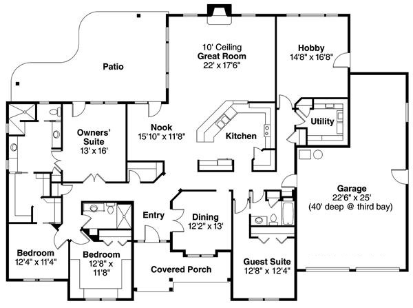 Floor Plan First Story of Prairie Plan #108-1094