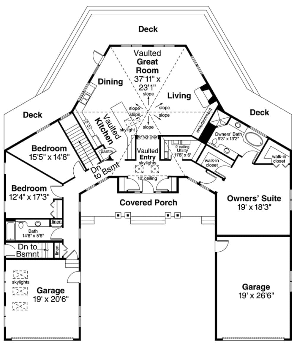 Floor Plan Main Level of Ranch Plan #108-1101