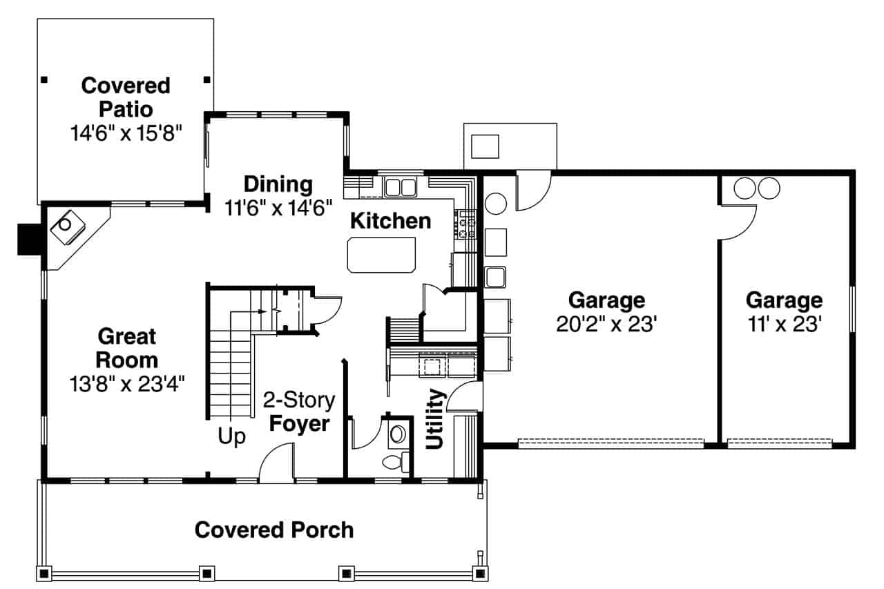 Main Level of Contemporary Plan #108-1102