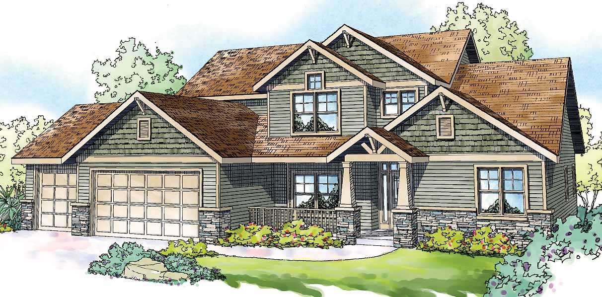 This is the front elevation for these Craftsman House Plans.