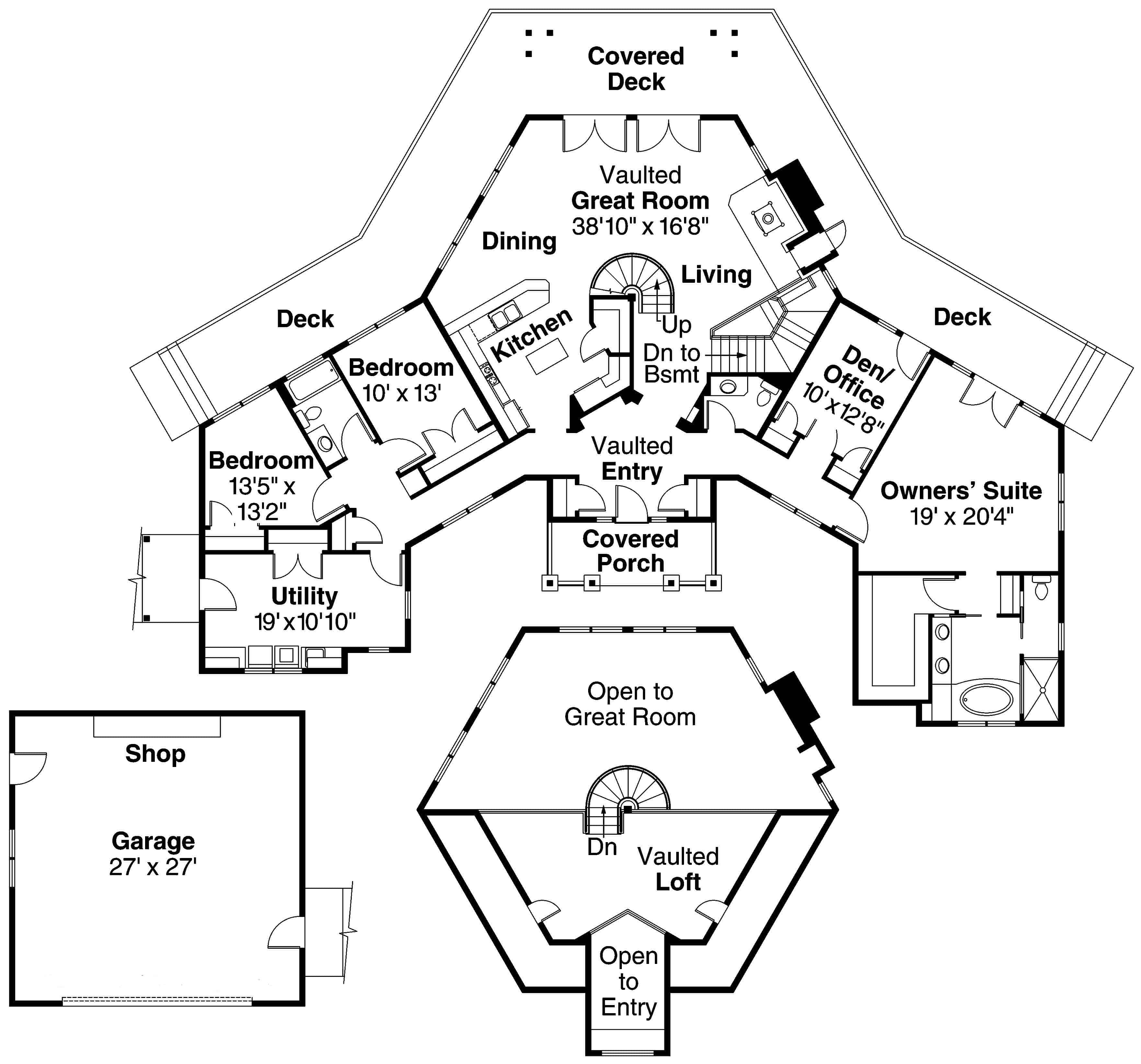 Floor Plan Main Level of Craftsman Plan #108-1123