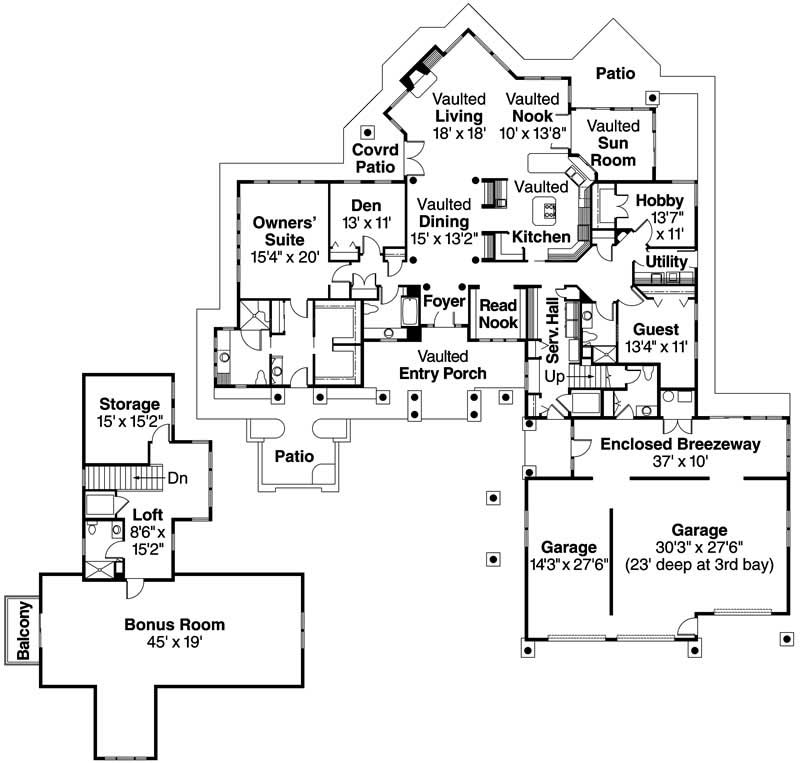 Floor Plan First Story of Craftsman Plan #108-1124