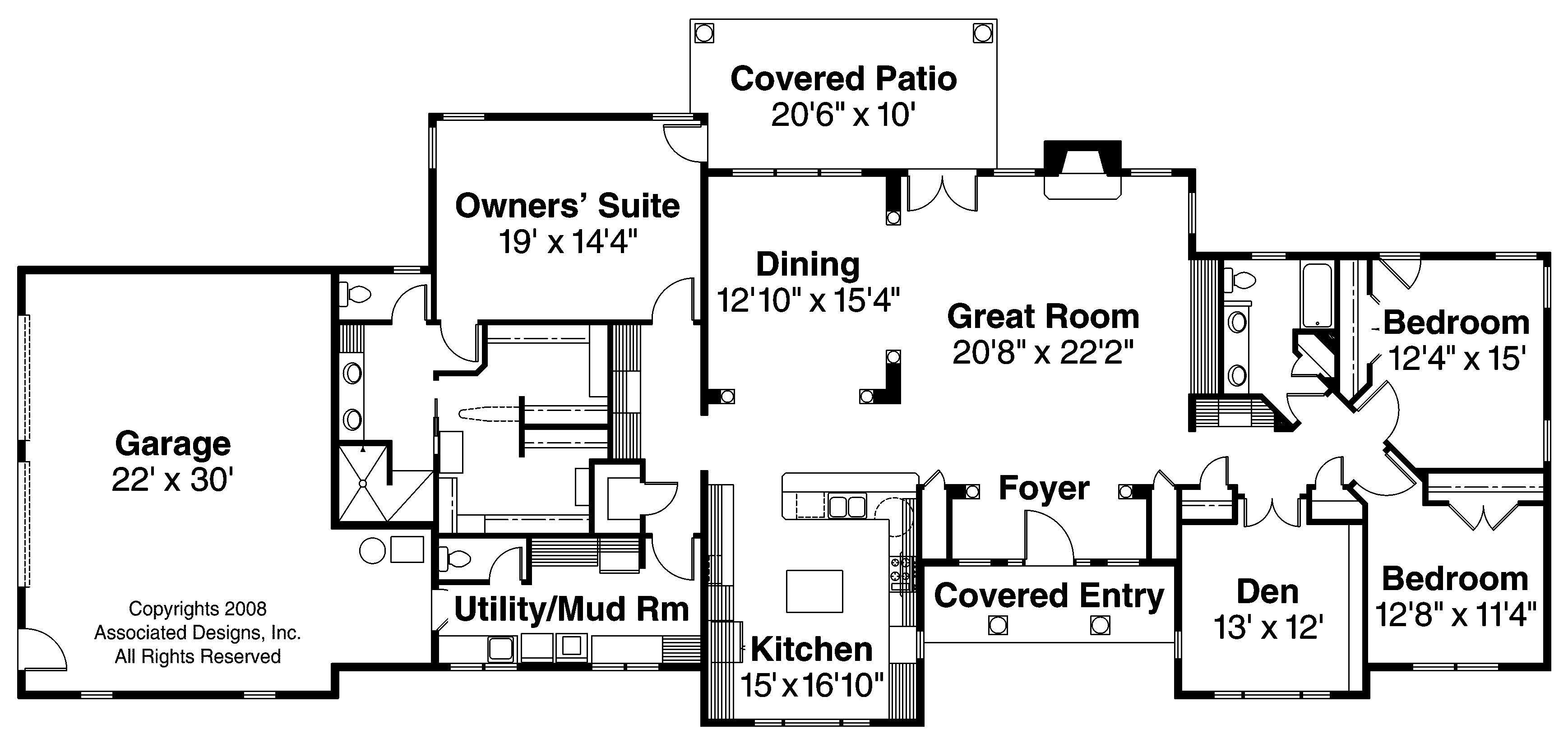 Floor Plan First Story of Country Plan #108-1128