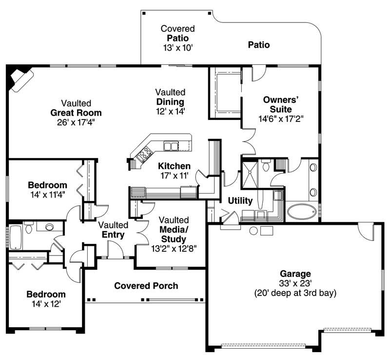 Floor Plan First Story of Ranch Plan #108-1130