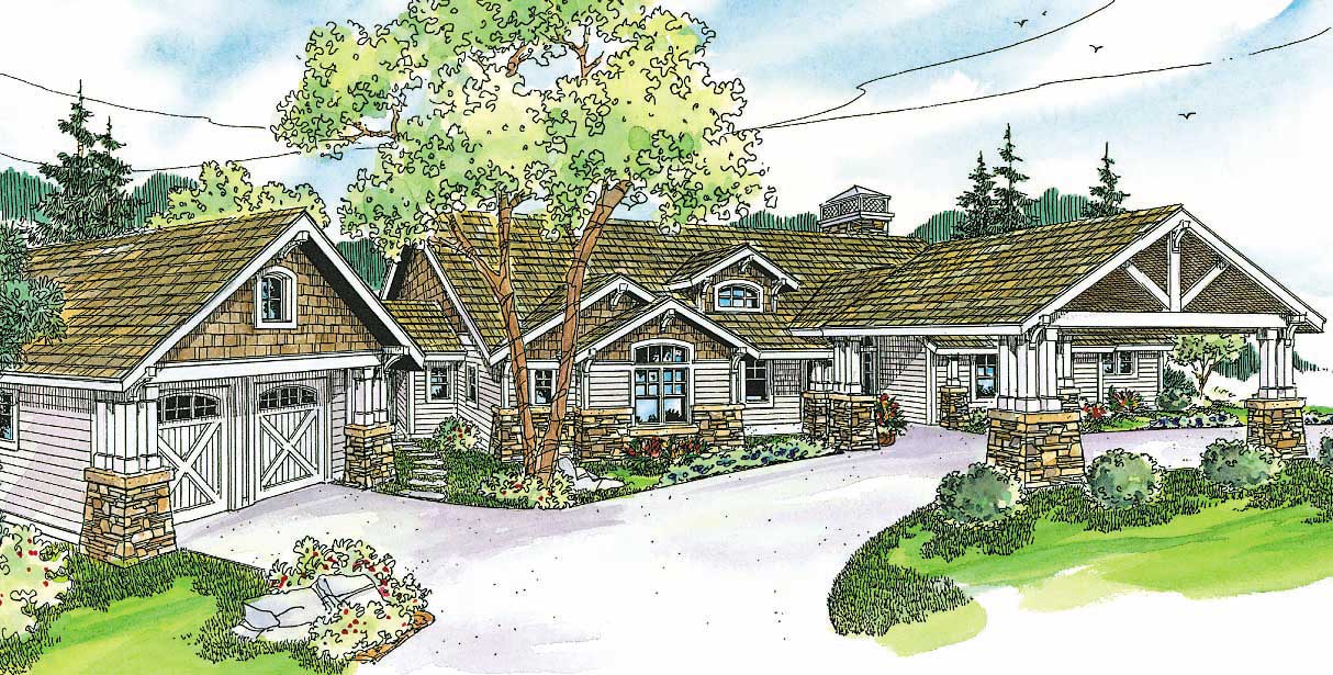 This image shows the Craftsman style for this set of house plans.