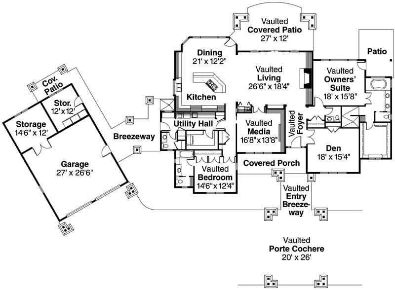 Floor Plan First Story of Country Plan #108-1135