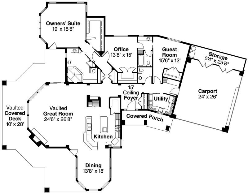 Floor Plan First Story of Florida Style Plan #108-1136