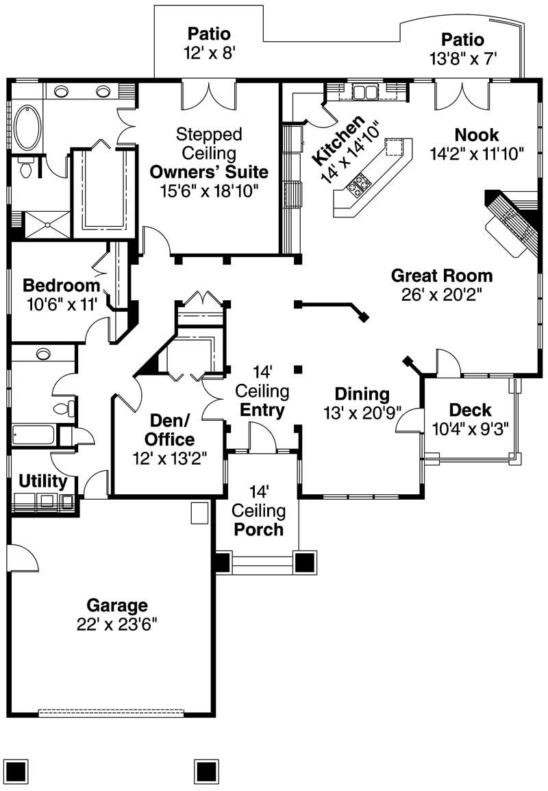 Floor Plan First Story of Prairie Plan #108-1137