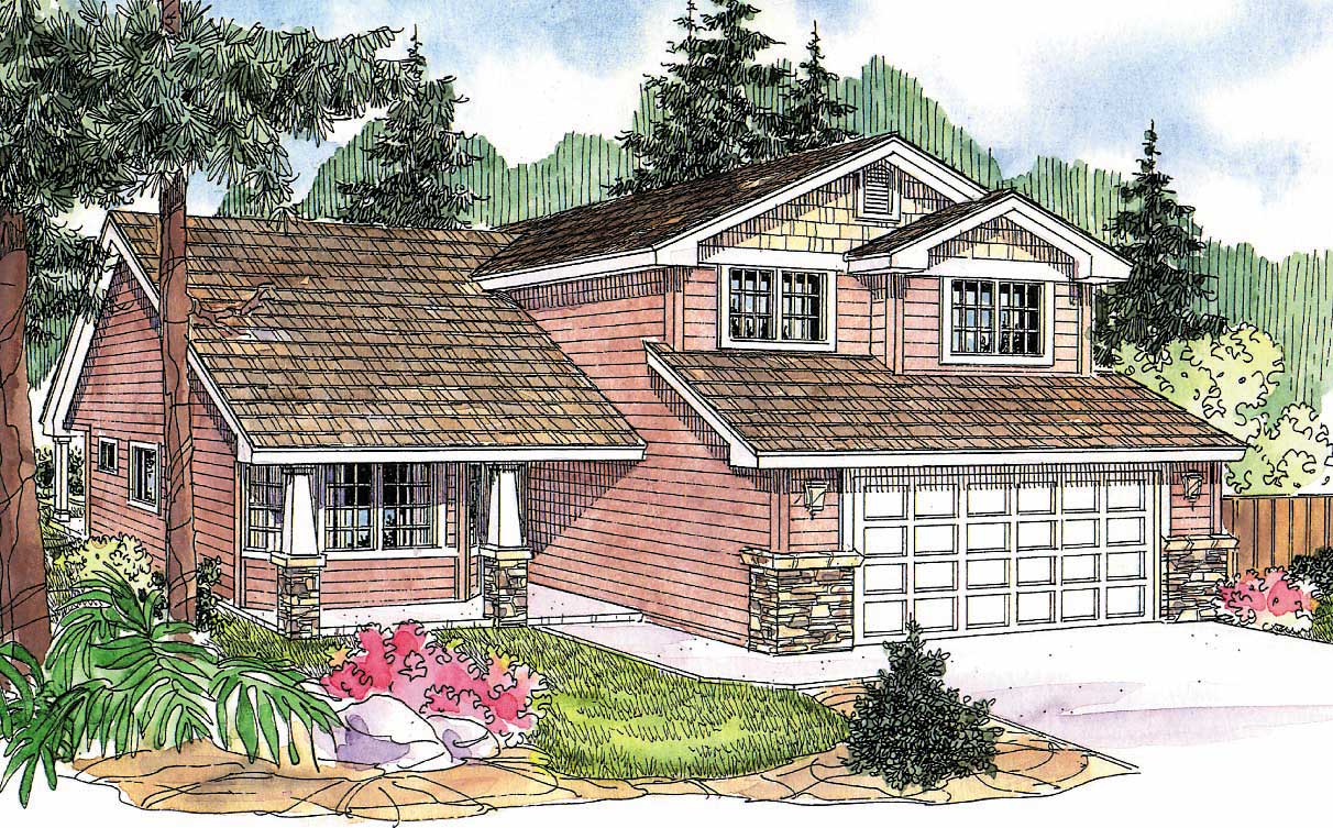 This image shows the Craftsman style for this set of house plans.