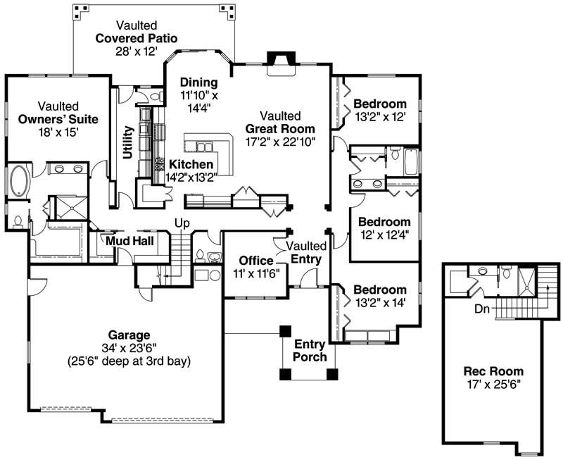 Floor Plan First Story of Craftsman Plan #108-1141