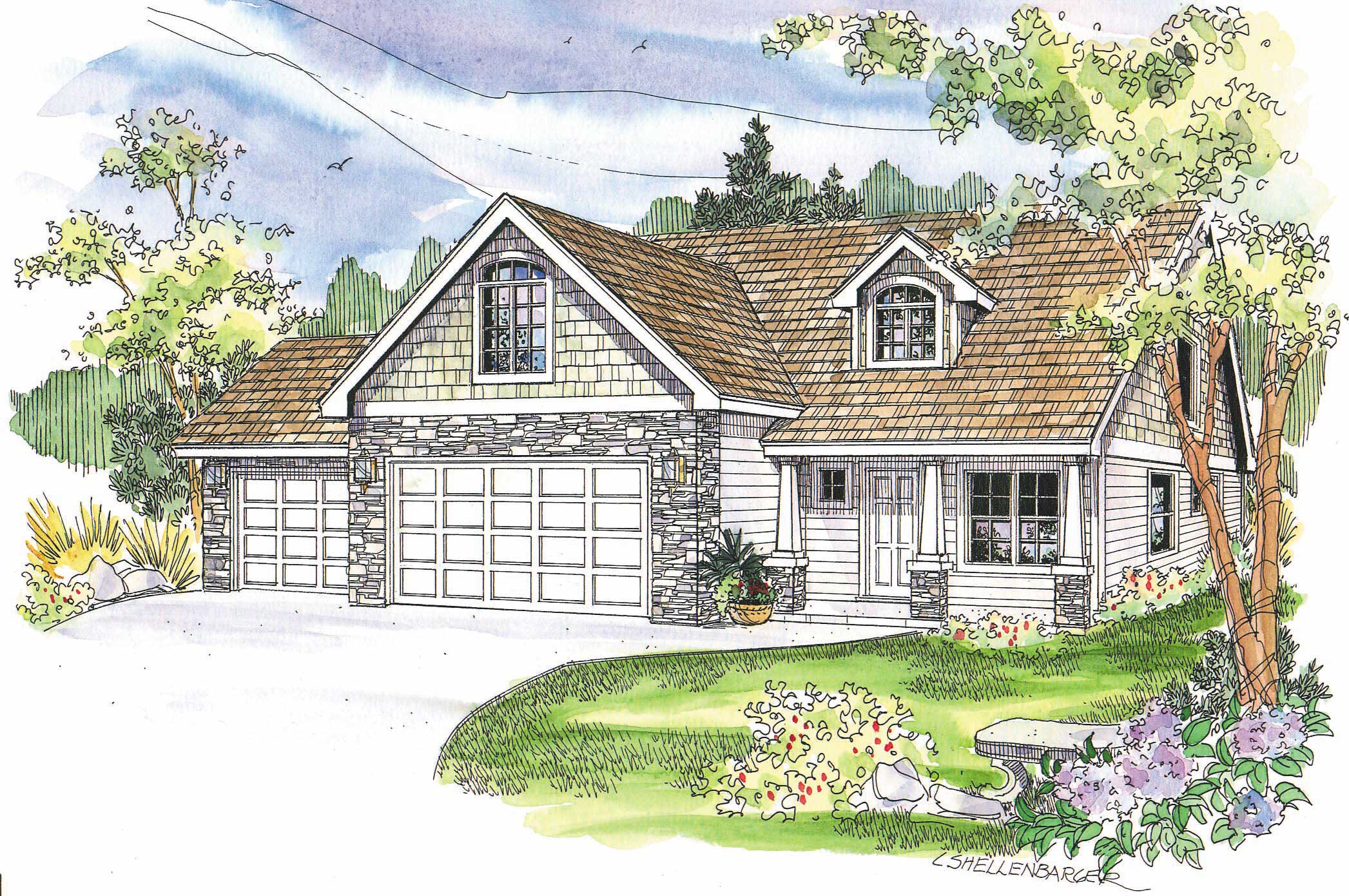 This image shows the Craftsman style for this set of house plans.