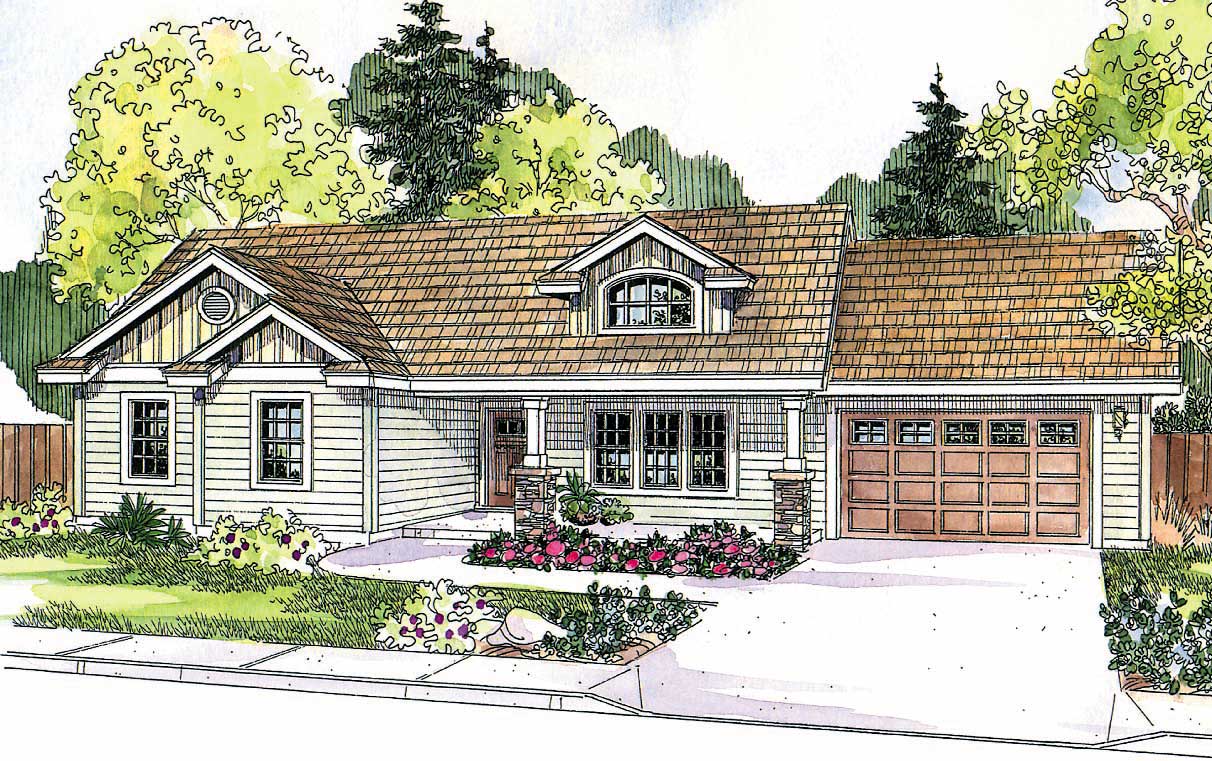 This image shows the Craftsman style for this set of house plans.