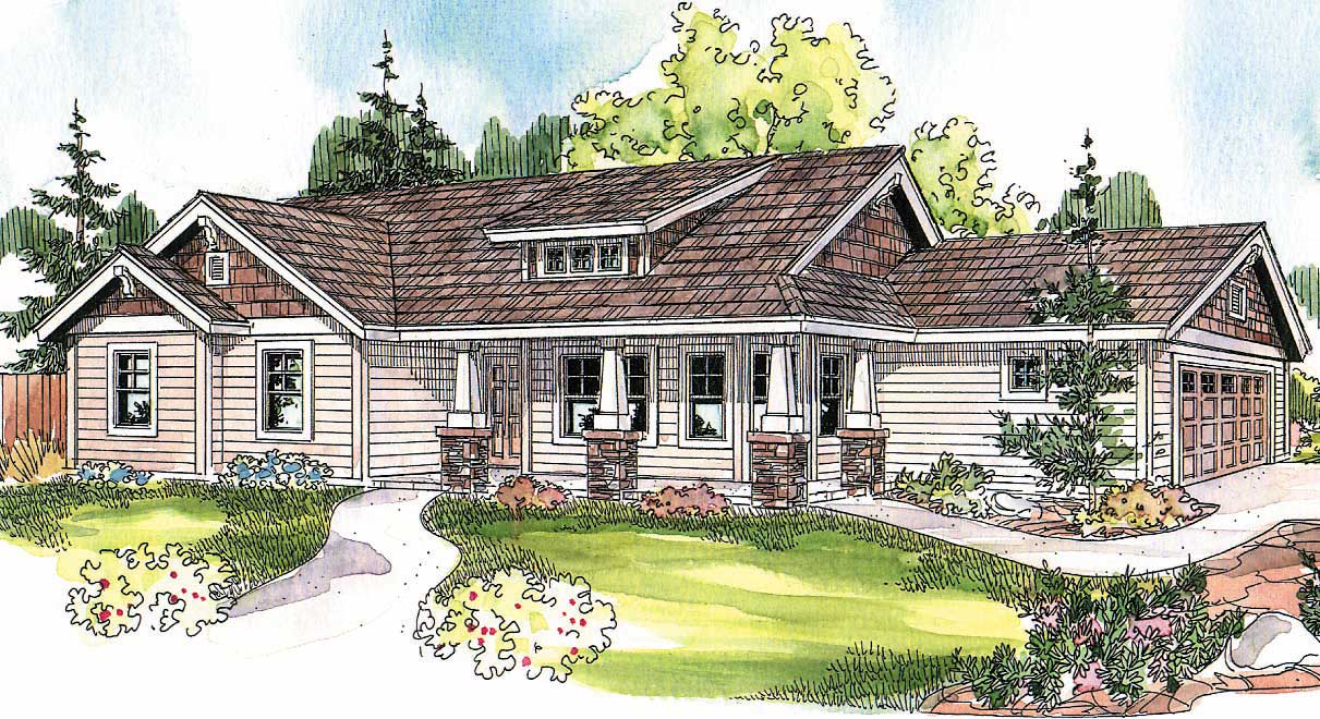 This image shows the Craftsman Style for this set of house plans.