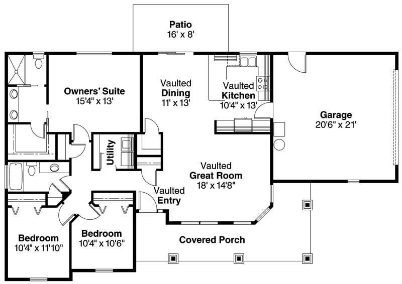 Floor Plan First Story of Ranch Plan #108-1144
