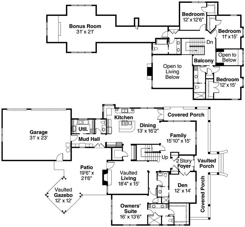 Floor Plan First Story of Country Plan #108-1149