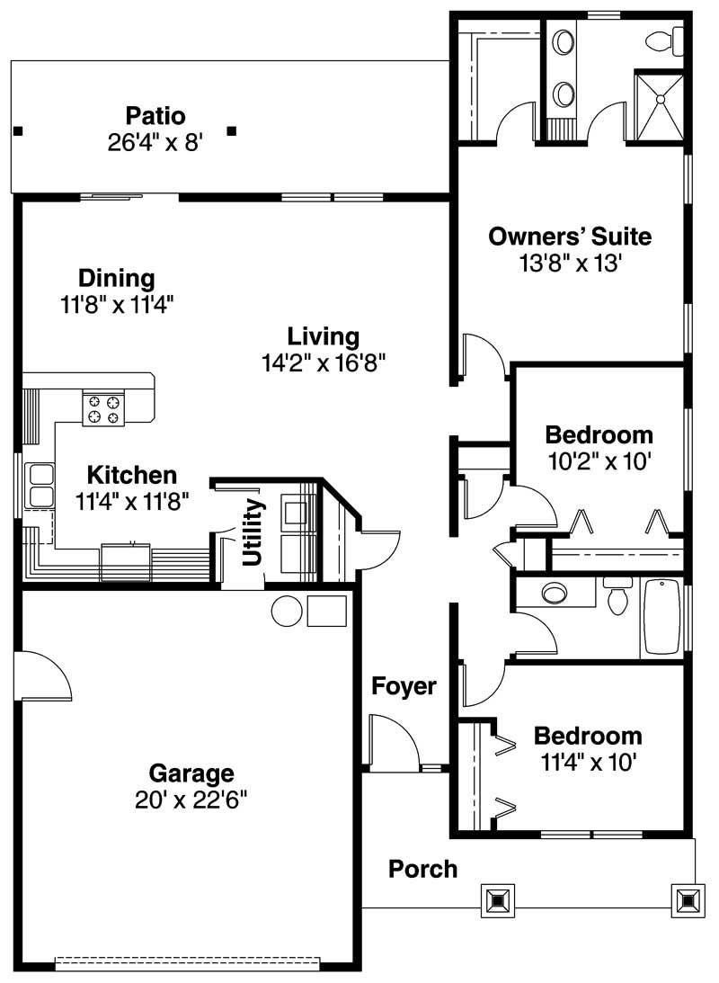 Floor Plan First Story of Country Plan #108-1150