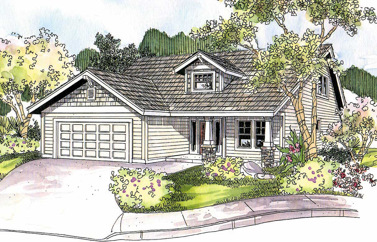 This image shows the Craftsman style for this set of house plans.