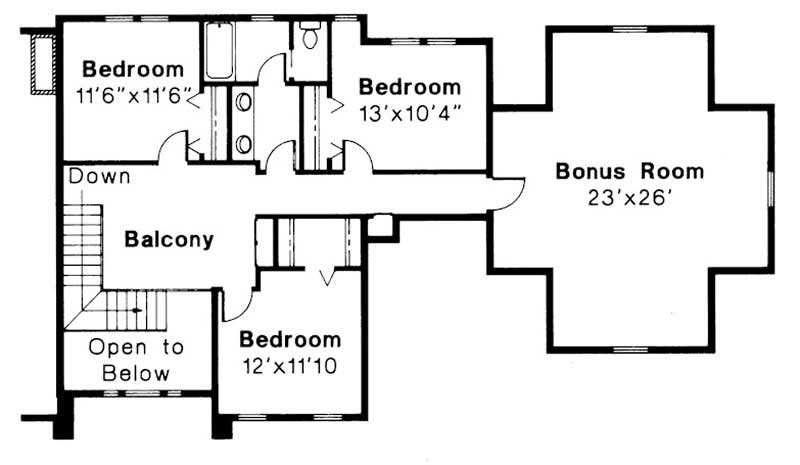 Floor Plan Second Story of Traditional Plan #108-1152