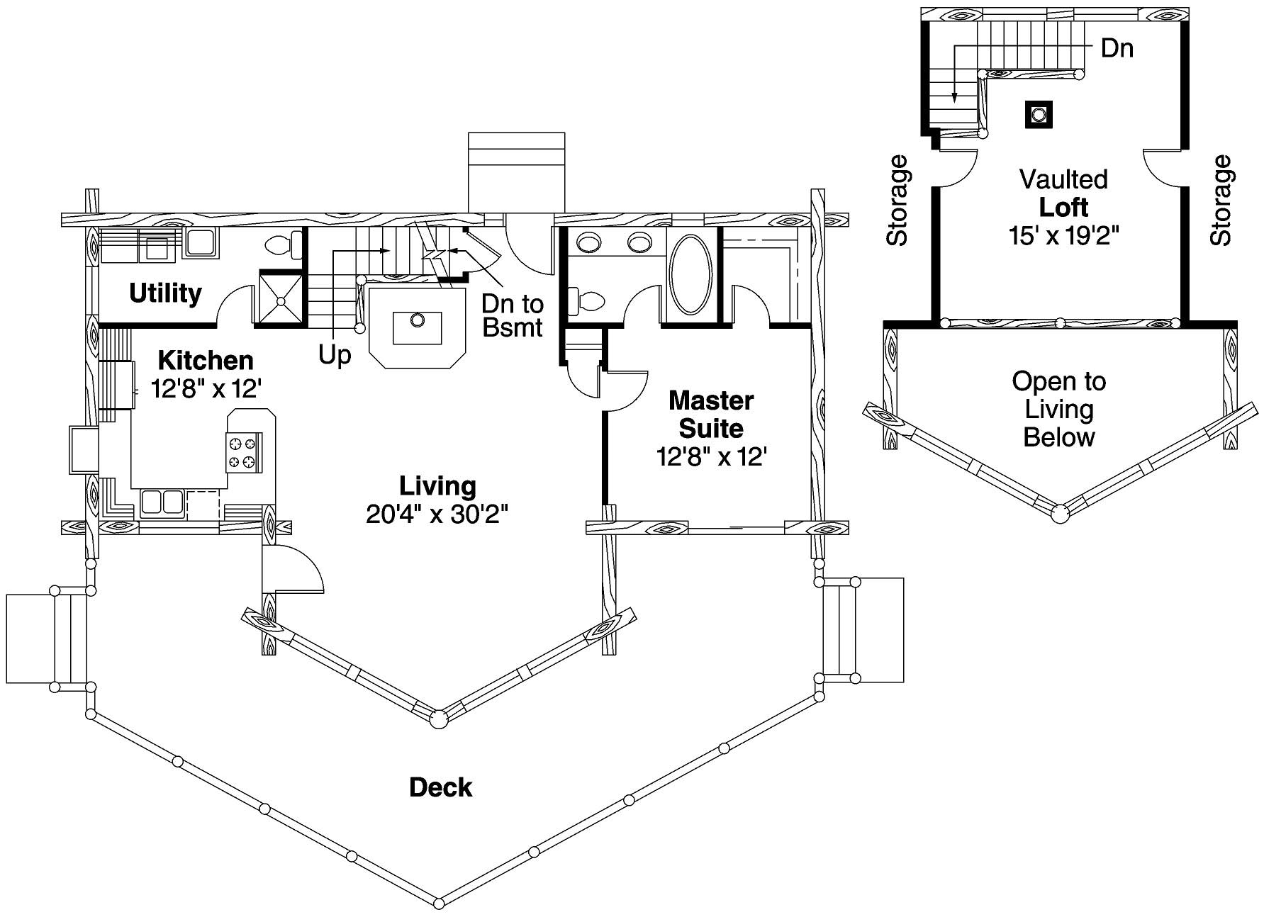 Floor Plan First Story of Log Cabin Plan #108-1154
