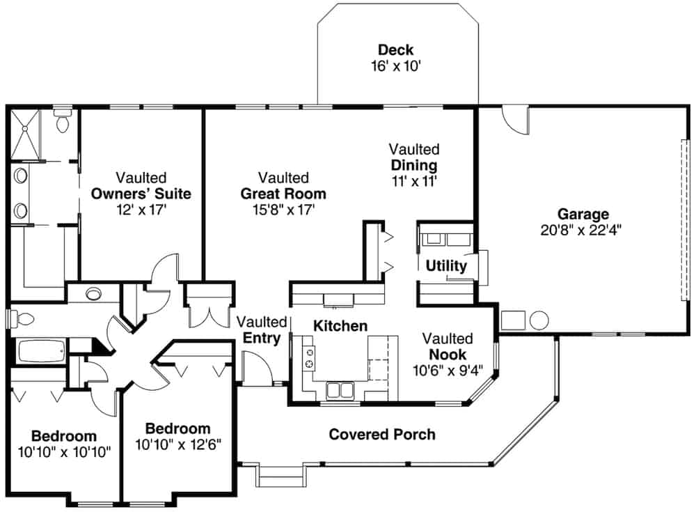 Floor Plan Main Level of Country Plan #108-1159