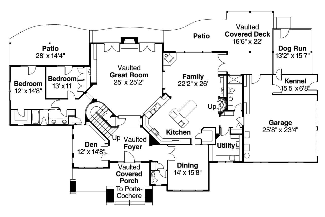 Floor Plan Main Level of Rustic Plan #108-1161