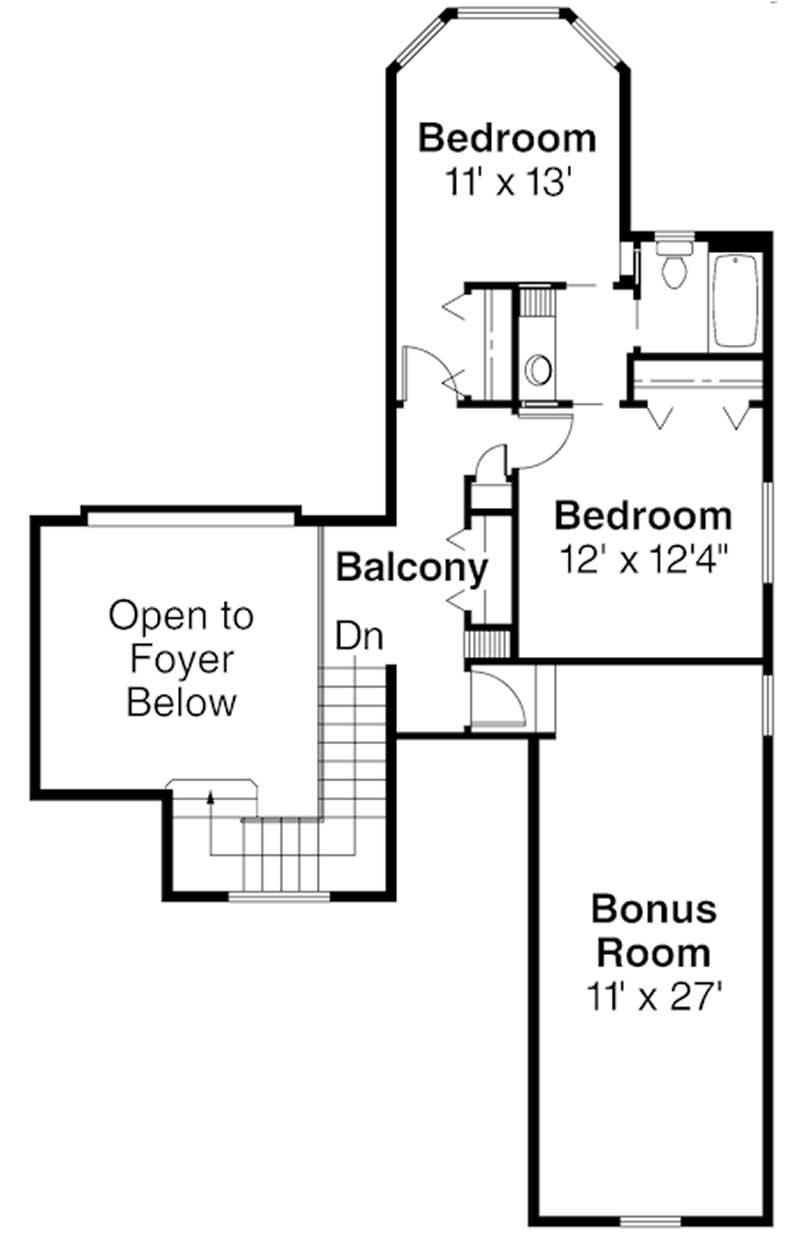 Floor Plan Second Story of European Plan #108-1162