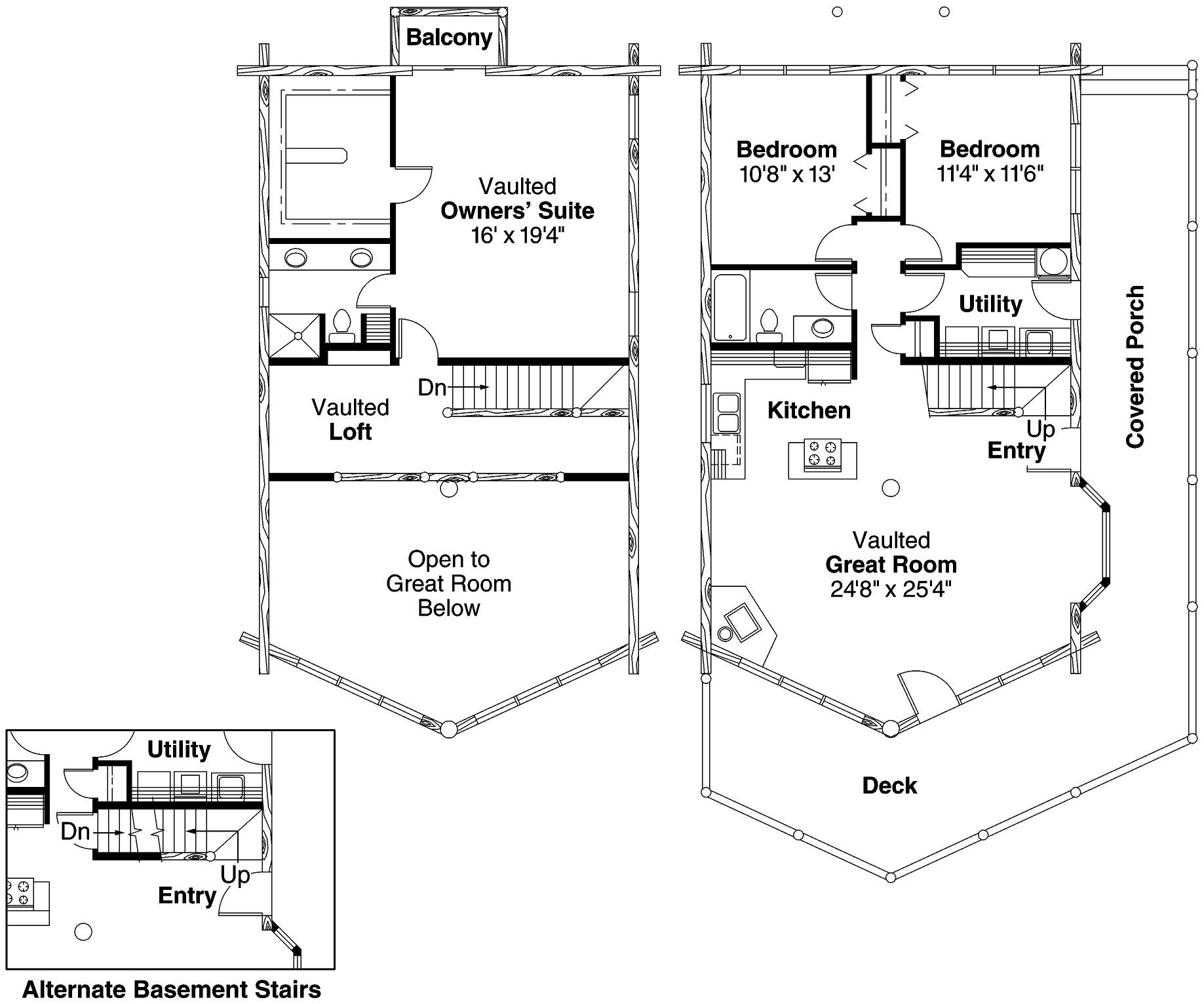 Floor Plan First Story of Log Cabin Plan #108-1169