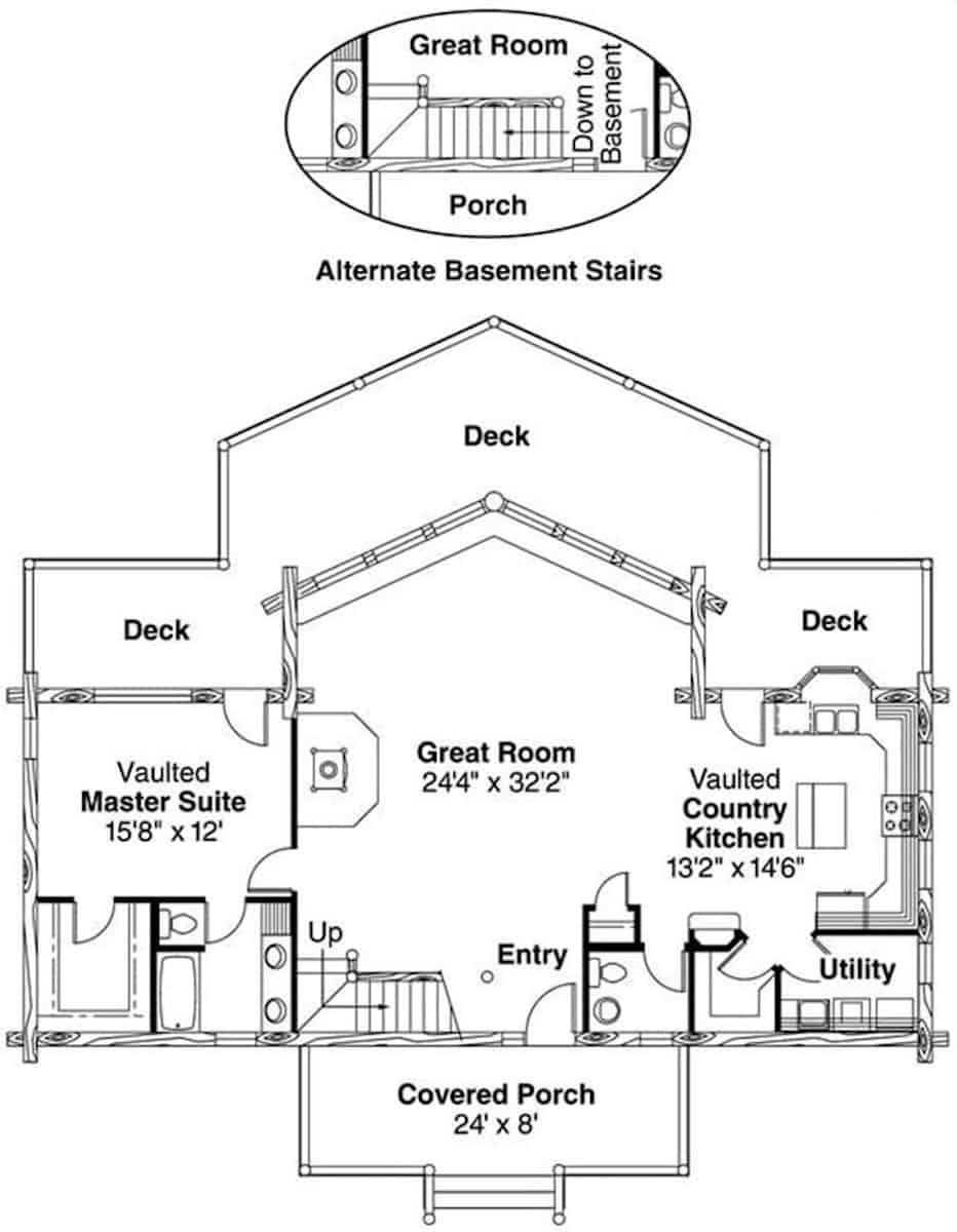 Main Level of Vacation Homes Plan #108-1171
