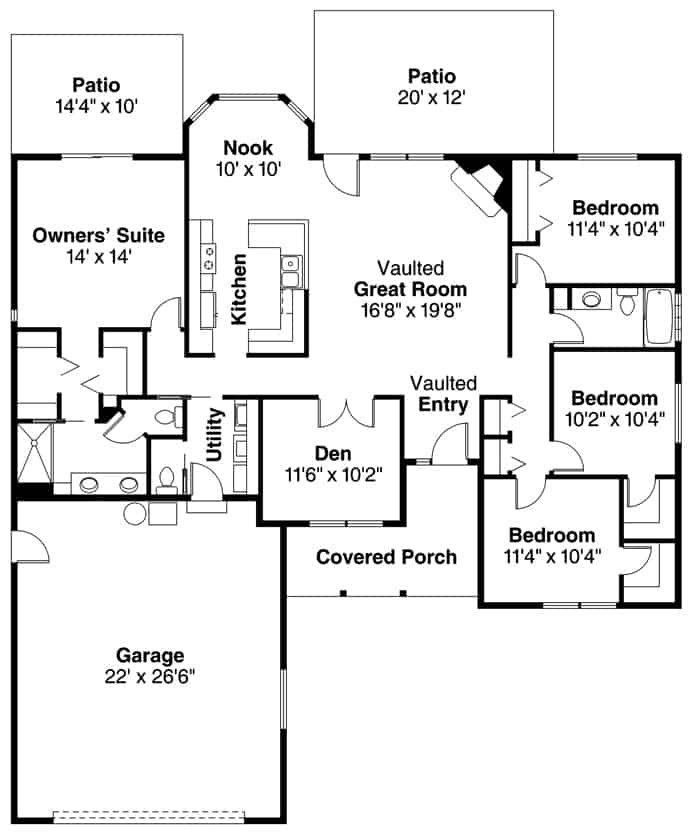 Floor Plan Main Level of Traditional Plan #108-1181