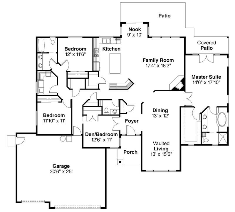 Floor Plan First Story of Ranch Plan #108-1182