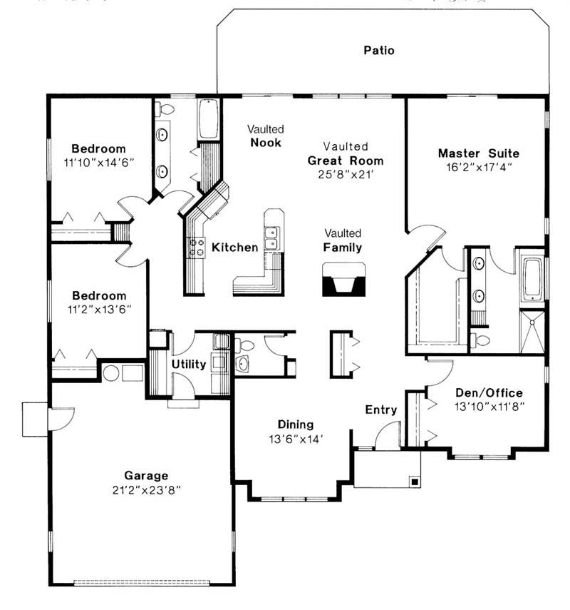 Floor Plan First Story of Ranch Plan #108-1187
