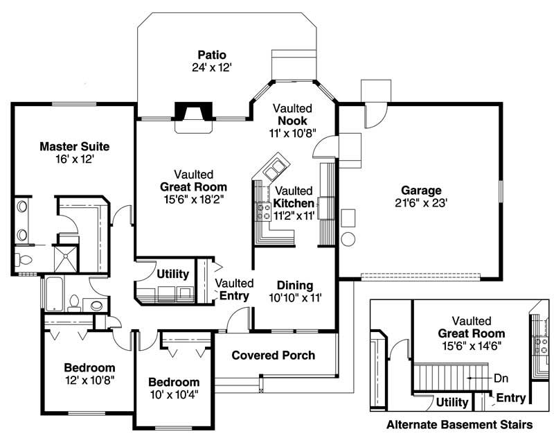 Floor Plan First Story of Ranch Plan #108-1193