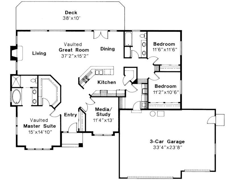 Floor Plan First Story of Ranch Plan #108-1197