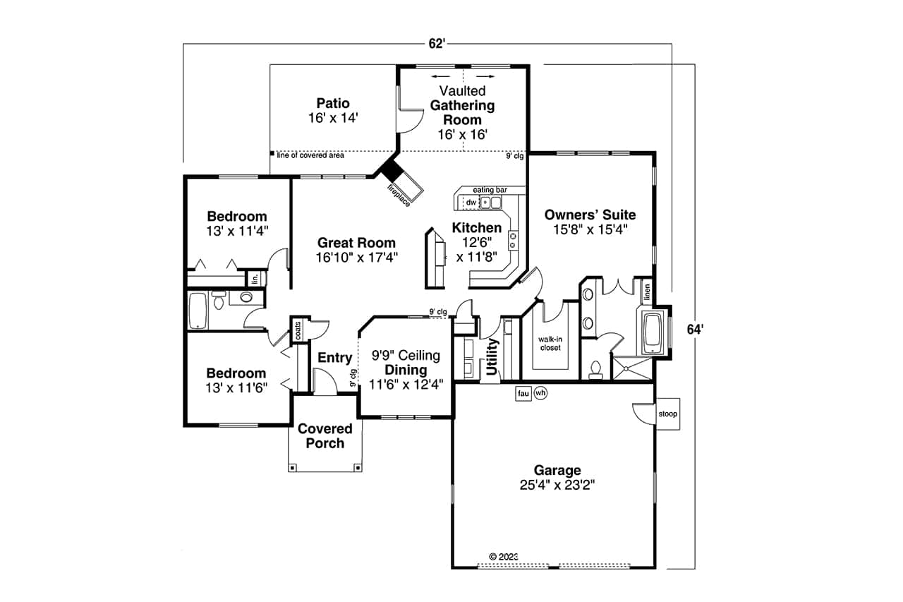 Floor Plan First Story of Ranch Plan #108-1199
