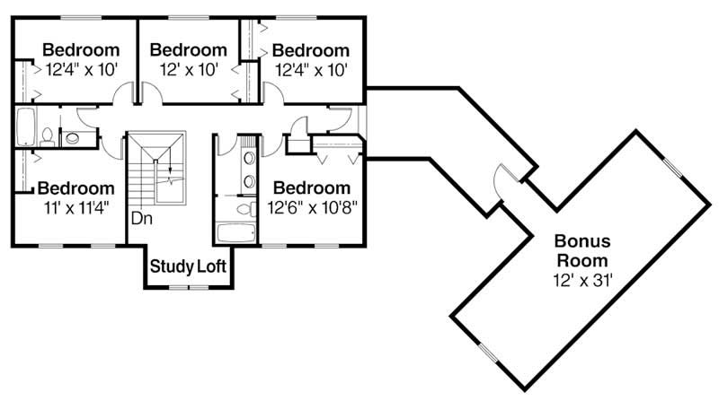 Floor Plan Second Story of European Plan #108-1205