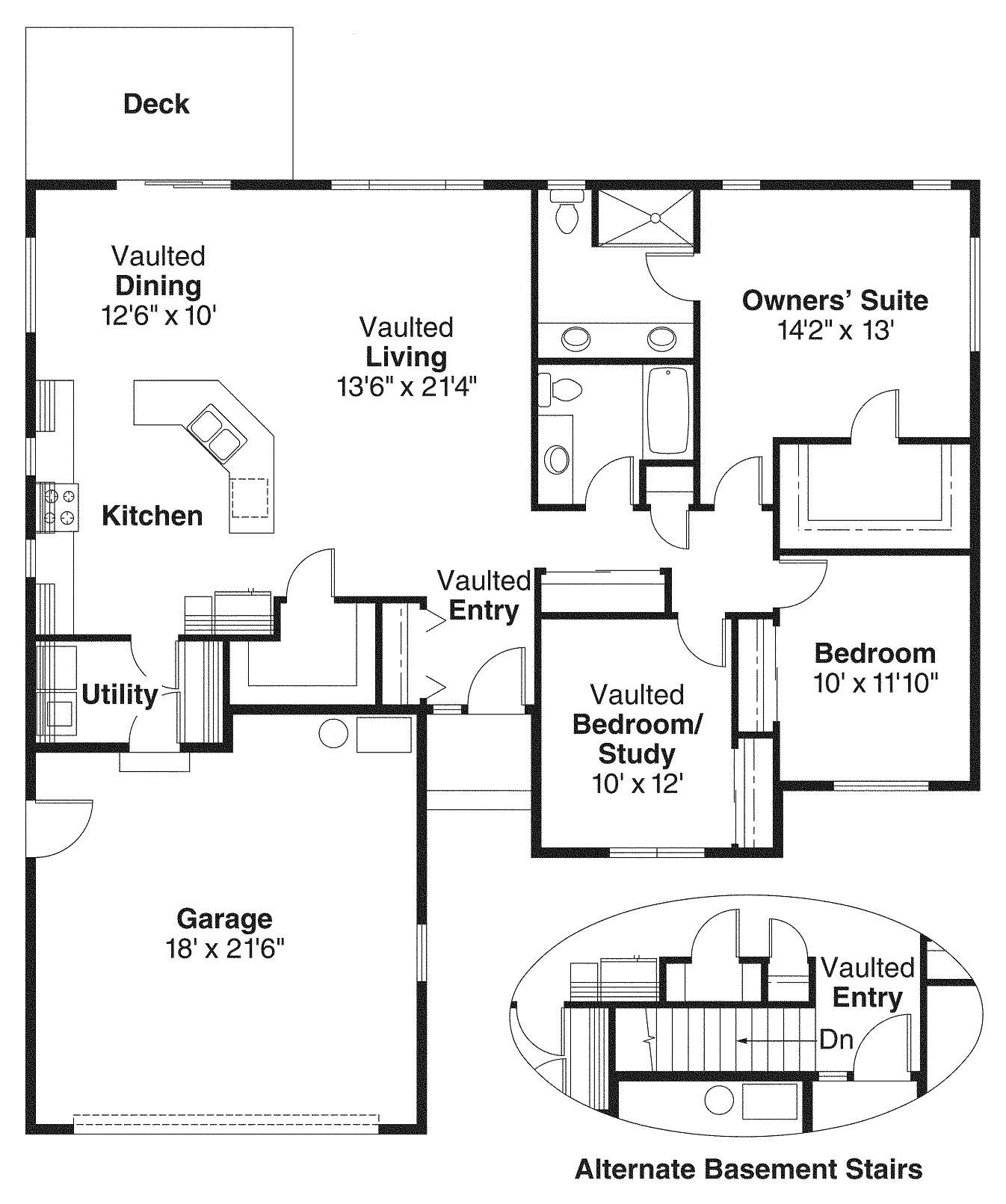Floor Plan First Story of Ranch Plan #108-1206