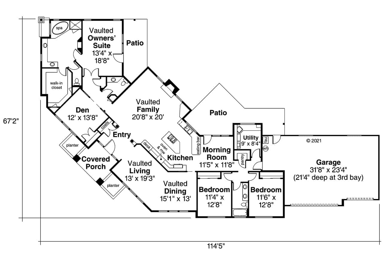 Main Level of Ranch Plan #108-1212