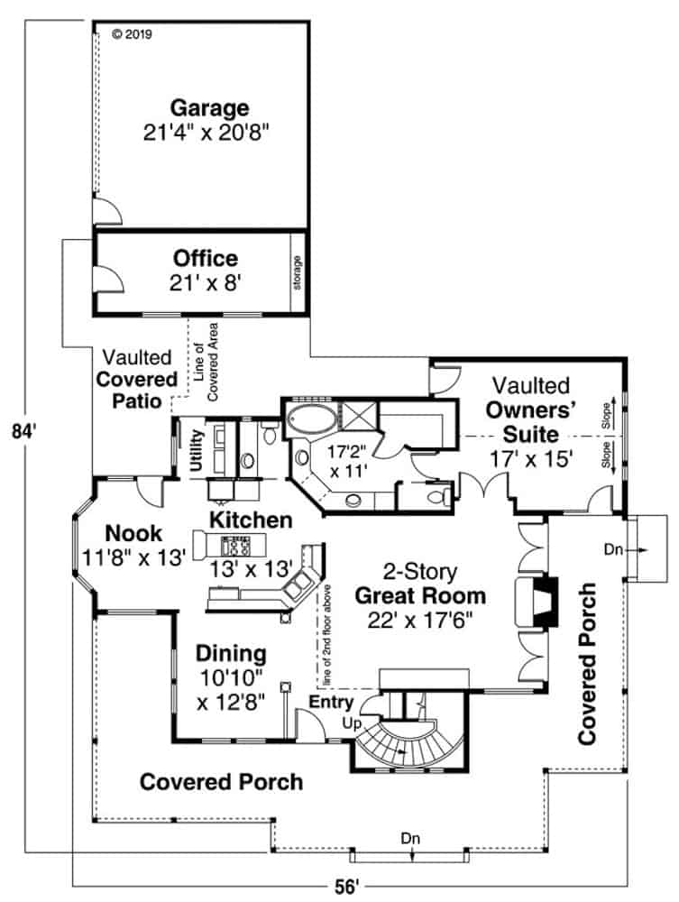Floor Plan Main Level of Farmhouse Plan #108-1215