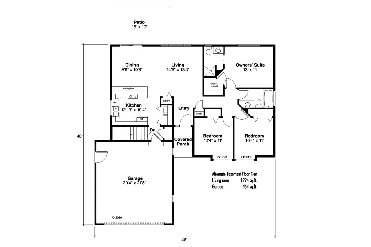 Main Level of Small House Plans #108-1216
