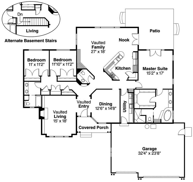 Floor Plan First Story of Ranch Plan #108-1217