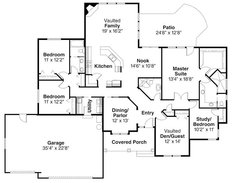 Floor Plan First Story of Ranch Plan #108-1219