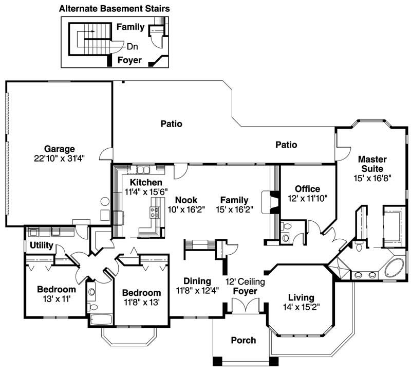 Floor Plan First Story of Mediterranean Plan #108-1222