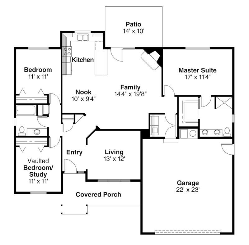 Floor Plan First Story of Ranch Plan #108-1224