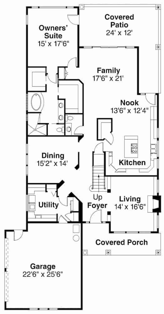 Floor Plan Main Level of Country Plan #108-1229